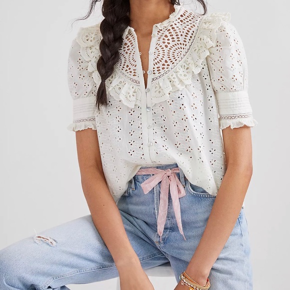 Anthropologie Tops - Love the label Dreamer Ruffled Eyelet Blouse